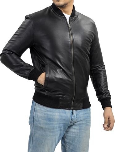 Jild Varsity Style Leather Bomber Jacket Men - Casual Fashion Real Suede Classic MA-1 Leather Jacket Men in Saudi Arabia
