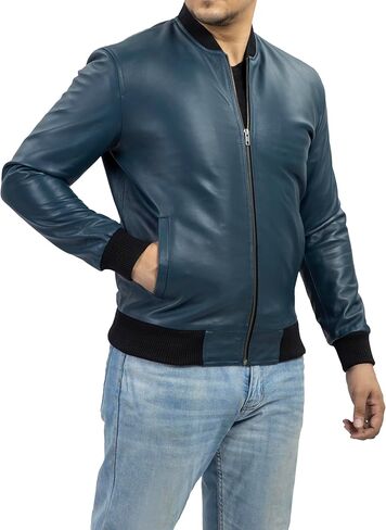 سترة جلدية للرجال من Jild Varsity Style - سترة جلدية كلاسيكية من جلد الغزال الحقيقي MA-1 عصرية كاجوال للرجال in Kuwait