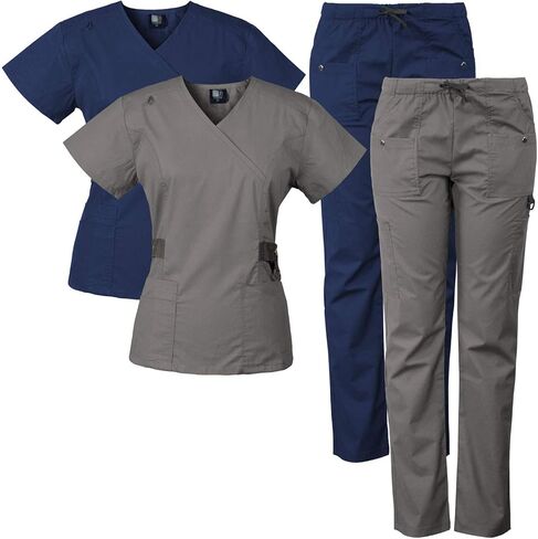 Medgear 2-PACK 12-Pocket Women's Scrub Set with Silver Snap Detail & Contrast Trim in Saudi Arabia