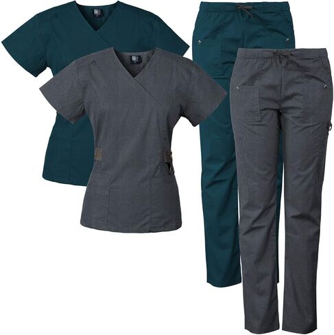 Medgear 2-PACK 12-Pocket Women's Scrub Set with Silver Snap Detail & Contrast Trim in Saudi Arabia