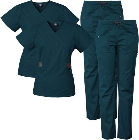 Medgear 2-PACK 12-Pocket Women's Scrub Set with Silver Snap Detail & Contrast Trim in Saudi Arabia