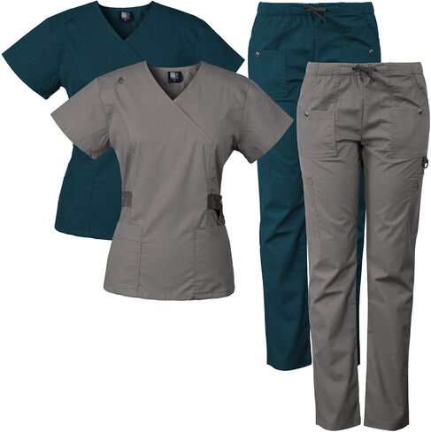 Medgear 2-PACK 12-Pocket Women's Scrub Set with Silver Snap Detail & Contrast Trim in Saudi Arabia