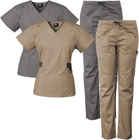 Medgear 2-PACK 12-Pocket Women's Scrub Set with Silver Snap Detail & Contrast Trim in Saudi Arabia