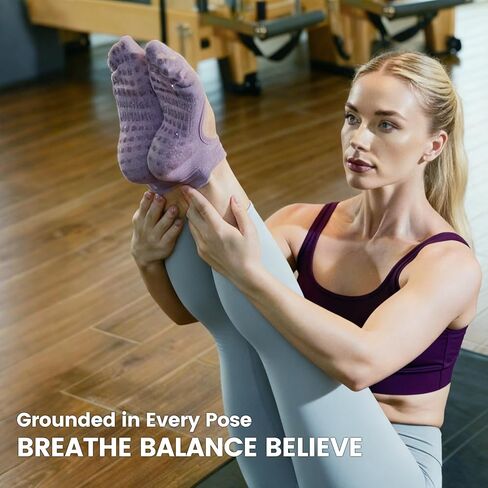 Yoga Socks for Women Non-Slip Grips, Ideal for Pilates, Barre, Ballet, Dance, and Barefoot Workouts in Saudi Arabia
