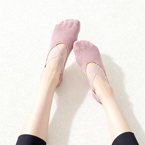 Women's Pilates Grip Socks - 2 Pairs Non-Slip Socks for Yoga, Reformer, Ballet & Home Workouts, Breathable Cotton with Crossover Straps, 2 Colors (Lavender, Coral Pink, Grape Purple, Blue Gray) in Saudi Arabia