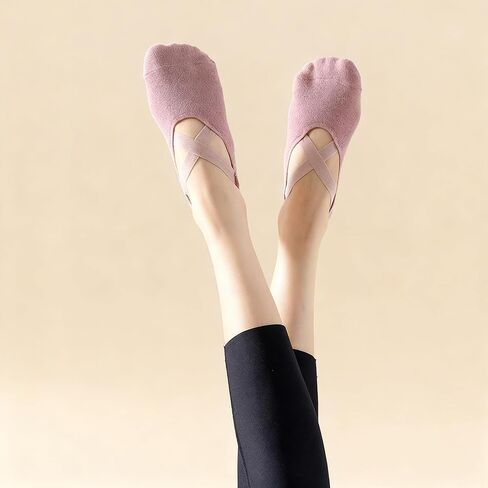 Women's Pilates Grip Socks - 2 Pairs Non-Slip Socks for Yoga, Reformer, Ballet & Home Workouts, Breathable Cotton with Crossover Straps, 2 Colors (Lavender, Coral Pink, Grape Purple, Blue Gray) in Saudi Arabia