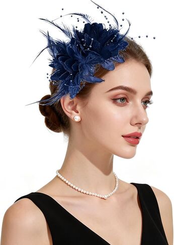 Womens Fascinators Hats Tea Party Hats for Women, Feather Pearl Headband for Wedding Cocktail Dresses Accessories in Saudi Arabia