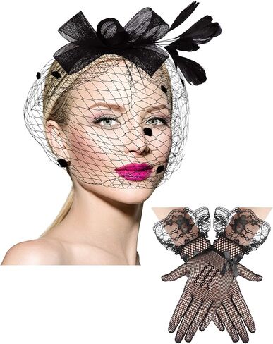 SATINIOR 50s Fascinators for Women Funeral Veil Tea Party Hat and Gloves Pillbox Cocktail Hat in Saudi Arabia