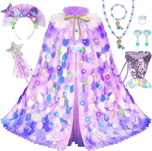 Princess Dress Up Cloak Princess Dress Up Clothes Mermaid Toys Rainbow Mermaid Princess Cloak Kit 9 Pcs Gift Set for Little Girls 3-8 Years Old, Great Gift Set for Birthday Christmas Halloween in Saudi Arabia