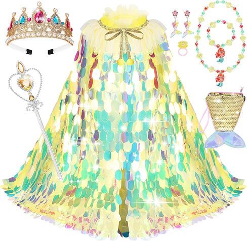 Princess Dress Up Cloak Princess Dress Up Clothes Mermaid Toys Rainbow Mermaid Princess Cloak Kit 9 Pcs Gift Set for Little Girls 3-8 Years Old, Great Gift Set for Birthday Christmas Halloween in Saudi Arabia