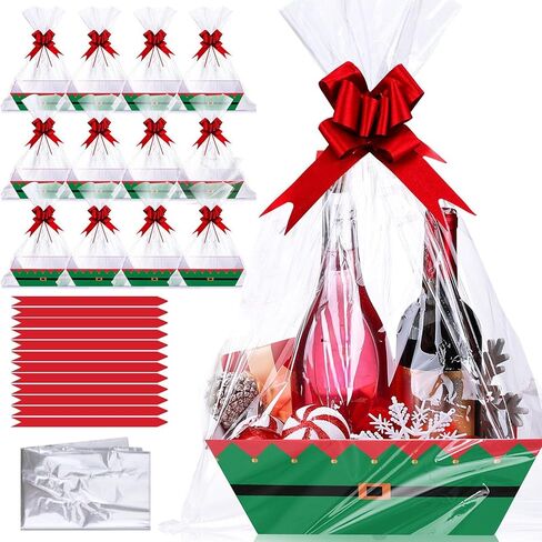 Yeaqee 36 Pcs 12 Pack 8 x 10 Inch christmas Baskets for Gifts Empty Baskets with Bows Ribbons Bulk Snowman Baskets Thank You Appreciation Gift Box for Holiday Party Favors in Saudi Arabia