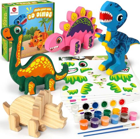 Mocoosy 4 Wooden Robot Toys for Kids Ages 3-5, Building & Painting Your Own Robot Craft Kit with Paints and Stickers, Wood Robot Painting Art Supplies Educational Gift for 6 8 10 12 Years Old in Kuwait