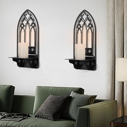 Black Candle Holders, Arched Church Metal Candle Stick Holders, Metal Candle Holder, Candlestick Holders, Rustic Arch Wall Decor for Living Room(Black 2, 5.9X12inches,2 Pieces) in Saudi Arabia