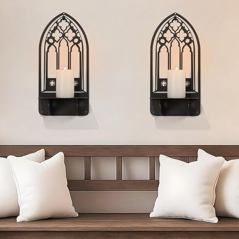 Black Candle Holders, Arched Church Metal Candle Stick Holders, Metal Candle Holder, Candlestick Holders, Rustic Arch Wall Decor for Living Room(Black 2, 5.9X12inches,2 Pieces) in Saudi Arabia