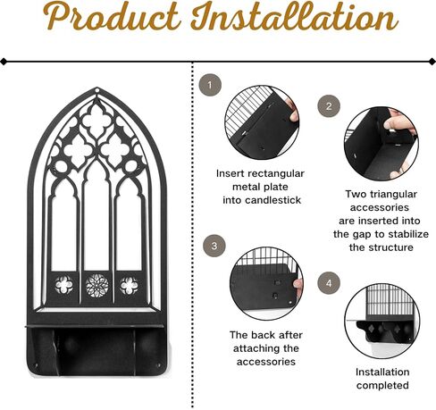 Black Candle Holders, Arched Church Metal Candle Stick Holders, Metal Candle Holder, Candlestick Holders, Rustic Arch Wall Decor for Living Room(Black 2, 5.9X12inches,2 Pieces) in Saudi Arabia