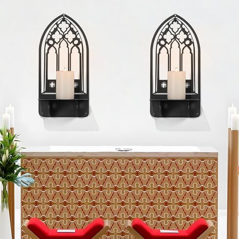 Black Candle Holders, Arched Church Metal Candle Stick Holders, Metal Candle Holder, Candlestick Holders, Rustic Arch Wall Decor for Living Room(Black 2, 5.9X12inches,2 Pieces) in Saudi Arabia