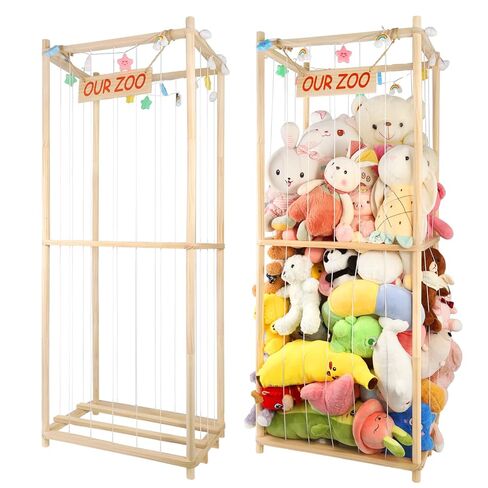 Large Stuffed Animal Storage Wooden Stuff Animal Cage 63" Stuffed Animal Holder Kids Plush Toys Organizer Stuffed Animal Zoo Stuffed Animal Display for Playroom Bedroom Nursery Room in Kuwait