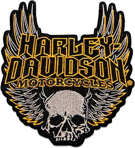 Harley-Davidson 4.5in. Woven Winged Skull Emblem Sew-On Patch - Black/Orange in Saudi Arabia