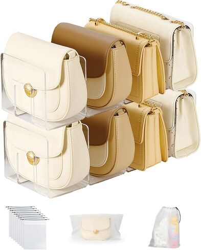 2-Pack Purse Organizers for Closet with 8 translucent Dustproof Storage Bags, Clear Acrylic 8-Slot Handbag Storage Shelf, No Assembly – Keeps Your Handbags Upright, Clear L in Saudi Arabia