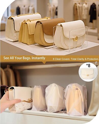 2-Pack Purse Organizers for Closet with 8 translucent Dustproof Storage Bags, Clear Acrylic 8-Slot Handbag Storage Shelf, No Assembly – Keeps Your Handbags Upright, Clear L in Saudi Arabia