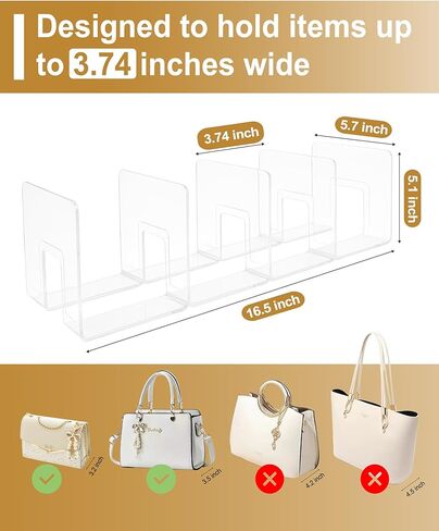 2-Pack Purse Organizers for Closet with 8 translucent Dustproof Storage Bags, Clear Acrylic 8-Slot Handbag Storage Shelf, No Assembly – Keeps Your Handbags Upright, Clear L in Saudi Arabia