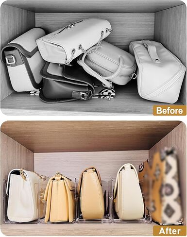 2-Pack Purse Organizers for Closet with 8 translucent Dustproof Storage Bags, Clear Acrylic 8-Slot Handbag Storage Shelf, No Assembly – Keeps Your Handbags Upright, Clear L in Saudi Arabia