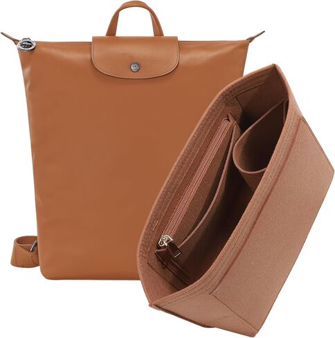 إدراج منظم المحفظة لحقيبة الظهر Longchamp Le Pliage M، مقسم حقيبة ظهر متوسطة الوزن وخفيفة الوزن مع حامل أكواب، بطانة داخلية للحقائب بسحاب مع 7 جيوب عميقة، M/ذهبي بني in Kuwait