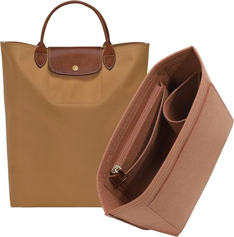 إدراج منظم المحفظة لحقيبة الظهر Longchamp Le Pliage M، مقسم حقيبة ظهر متوسطة الوزن وخفيفة الوزن مع حامل أكواب، بطانة داخلية للحقائب بسحاب مع 7 جيوب عميقة، M/ذهبي بني in Kuwait
