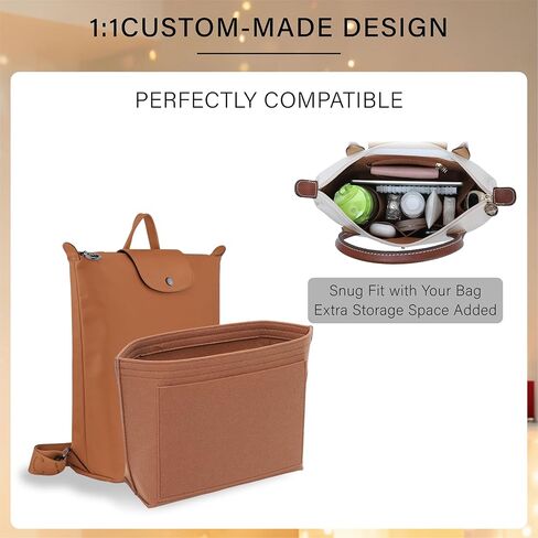 إدراج منظم المحفظة لحقيبة الظهر Longchamp Le Pliage M، مقسم حقيبة ظهر متوسطة الوزن وخفيفة الوزن مع حامل أكواب، بطانة داخلية للحقائب بسحاب مع 7 جيوب عميقة، M/ذهبي بني in Kuwait