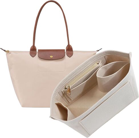 إدراج منظم المحفظة لحقيبة الظهر Longchamp Le Pliage M، مقسم حقيبة ظهر متوسطة الوزن وخفيفة الوزن مع حامل أكواب، بطانة داخلية للحقائب بسحاب مع 7 جيوب عميقة، M/ذهبي بني in Kuwait