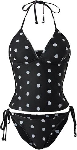 Verdusa Women's Halter Tankini Swimsuits 2 Piece Polka Dots Bikini Set Tie Backless Tops with Panty in Kuwait
