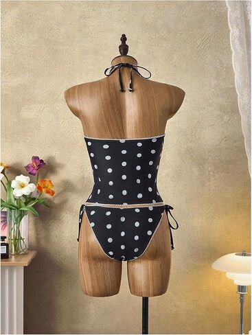Verdusa Women's Halter Tankini Swimsuits 2 Piece Polka Dots Bikini Set Tie Backless Tops with Panty in Saudi Arabia