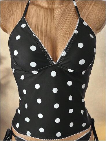Verdusa Women's Halter Tankini Swimsuits 2 Piece Polka Dots Bikini Set Tie Backless Tops with Panty in Saudi Arabia