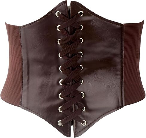 Elastic Costume Waist Belt Lace-up Tied Waspie Corset brown in Saudi Arabia