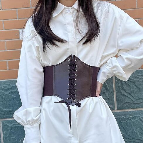 Elastic Costume Waist Belt Lace-up Tied Waspie Corset brown in Saudi Arabia