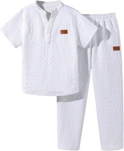 Boy's 2 Piece Outfits Letter Collarless Golf Shirts and Tapered Pants Set Matching Clothing in Saudi Arabia
