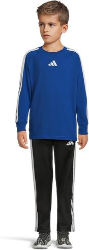 adidas Boys 2-Piece Long Sleeve 3-Stripe Raglan Cotton Tee & Elastic Waistband Pant Set, Team Royal Blue, 4 in Saudi Arabia