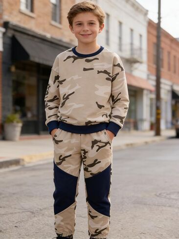 Ages 6-12 Boys Clothes Long Sleeve Hoodie Sweatsuits Tops and Pants Set Fall Winter Outfits 2Pcs kids clothing in Saudi Arabia