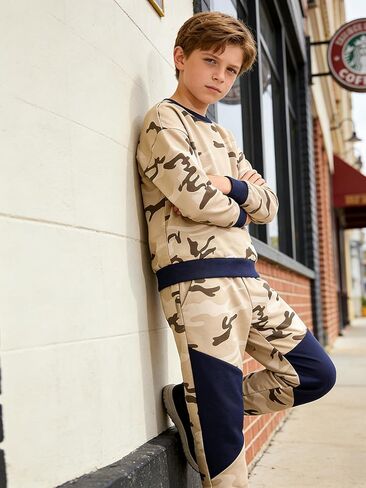 Ages 6-12 Boys Clothes Long Sleeve Hoodie Sweatsuits Tops and Pants Set Fall Winter Outfits 2Pcs kids clothing in Saudi Arabia
