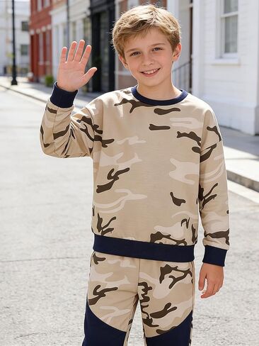 Ages 6-12 Boys Clothes Long Sleeve Hoodie Sweatsuits Tops and Pants Set Fall Winter Outfits 2Pcs kids clothing in Saudi Arabia