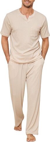 JiniGolla Mens Pajamas Set Soft Short Sleeve Top and Pant Loungewear Sets 2 Piece Pjs with Pockets in Saudi Arabia