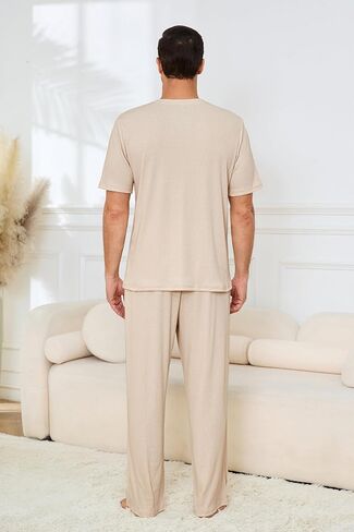 JiniGolla Mens Pajamas Set Soft Short Sleeve Top and Pant Loungewear Sets 2 Piece Pjs with Pockets in Saudi Arabia