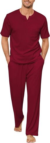 JiniGolla Mens Pajamas Set Soft Short Sleeve Top and Pant Loungewear Sets 2 Piece Pjs with Pockets in Saudi Arabia