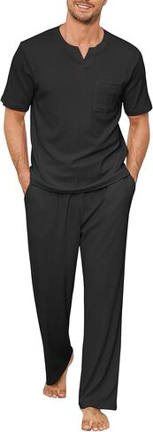 JiniGolla Mens Pajamas Set Soft Short Sleeve Top and Pant Loungewear Sets 2 Piece Pjs with Pockets in Saudi Arabia