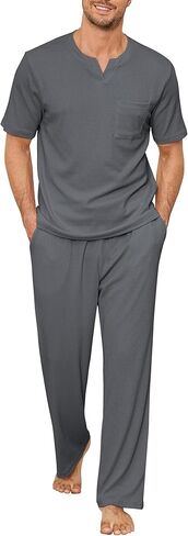 JiniGolla Mens Pajamas Set Soft Short Sleeve Top and Pant Loungewear Sets 2 Piece Pjs with Pockets in Saudi Arabia