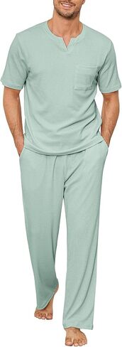 JiniGolla Mens Pajamas Set Soft Short Sleeve Top and Pant Loungewear Sets 2 Piece Pjs with Pockets in Saudi Arabia