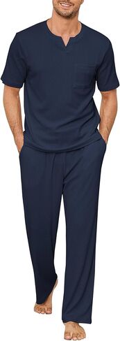 JiniGolla Mens Pajamas Set Soft Short Sleeve Top and Pant Loungewear Sets 2 Piece Pjs with Pockets in Saudi Arabia