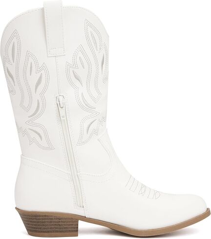 Vodvob Kids أحذية راعية البقر الغربية للفتيات بمقدمة مدببة أحذية رعاة البقر الغربية اللامعة أحذية ركوب منتصف الساق للأطفال الصغار/الأطفال الكبار in Kuwait