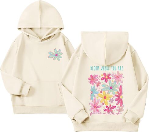 Girls Christian Flower Graphic Hoodie Kids Aesthetic Floral Inspirational Hoodies Cute Preppy Positive Sweatshirt in Saudi Arabia