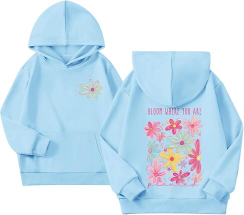 Girls Christian Flower Graphic Hoodie Kids Aesthetic Floral Inspirational Hoodies Cute Preppy Positive Sweatshirt in Saudi Arabia